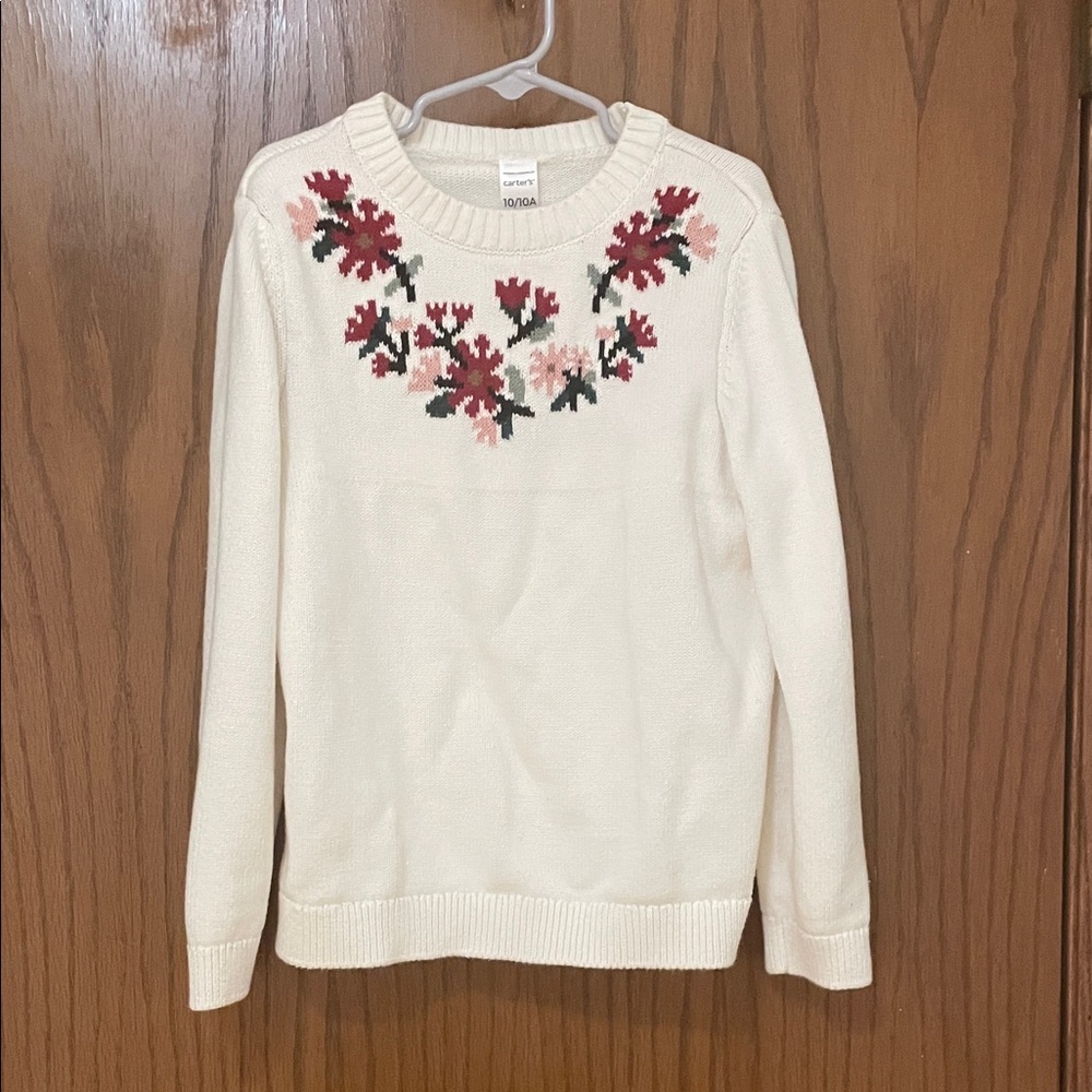 Carter's Girls Size 10 UEC Cream Sweater with Pink and Red Floral Design - Picture 4 of 11